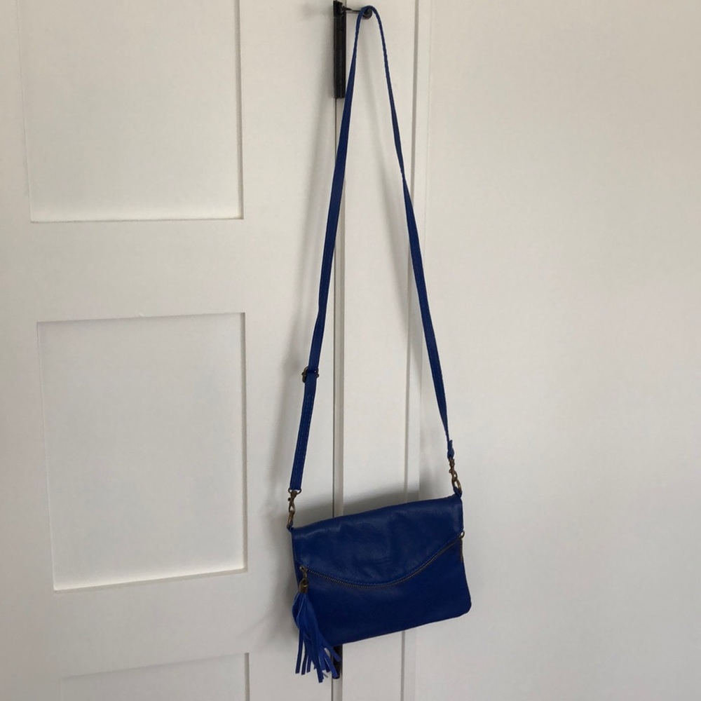 Italian blue leather cross body bag